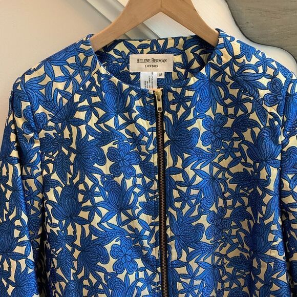 Helene Berman Blue & Gold Sparkle Zip Up Jacket sz M EUC - Picture 2 of 6
